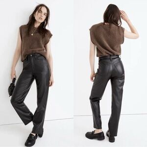 Madewell The Perfect Vintage Straight Jeans Black Faux Leather Size 25 High Rise